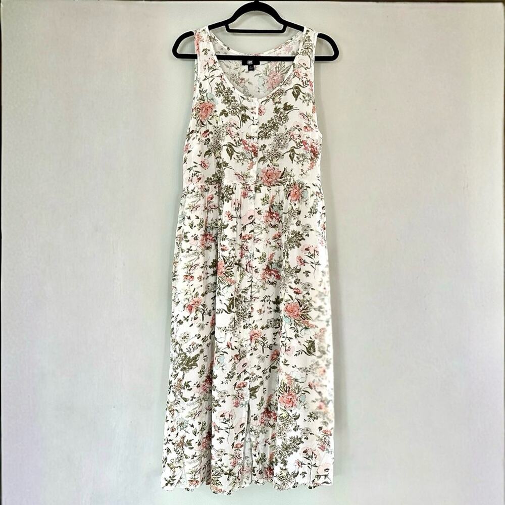 Frye Floral Button Front Midi Dress Size L Sleeveless Boho Prairie